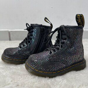Dr. Martens Kid's Toddler Black #1460T Metallic Suede Lace Up Boots Shoes Size 7